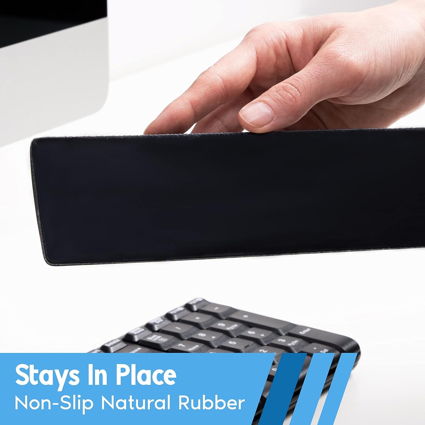 i-Rocks Ergonomic Memory Foam Keyboard Wrist Rest - Pain-Reducing, Cooling, Non-Slip, Blue, Minimalist