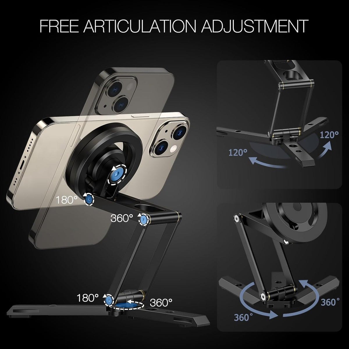 Magnetic Pocket Phone Tripod Foldable Compatible with Magsafe for iPhone 15/14/13/12 Plus Pro Max Series, Mini Cell Phone Tripod Mount Handle Smartphone Desk Stand Travel All in One
