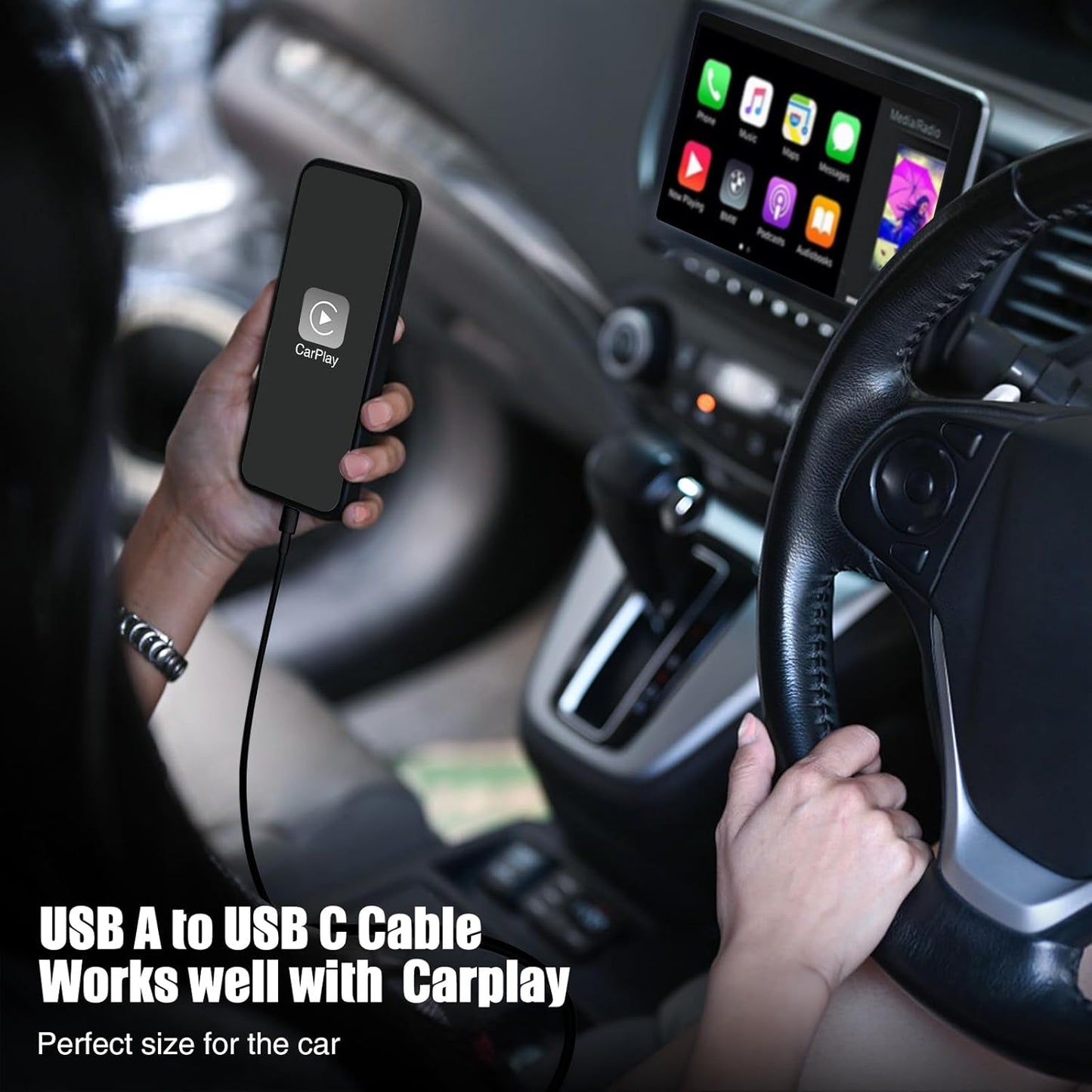 3-Pack Black [3.3FT+3.3FT+6FT] USB A to USB C Cable，USB to USB C Car Carplay Cable for iPhone 16 15 Pro Plus Pro Max，for iPad Pro/Air/Mini，for Samsung S24/S23/S22/S21，for MacBook Pro/Air and More