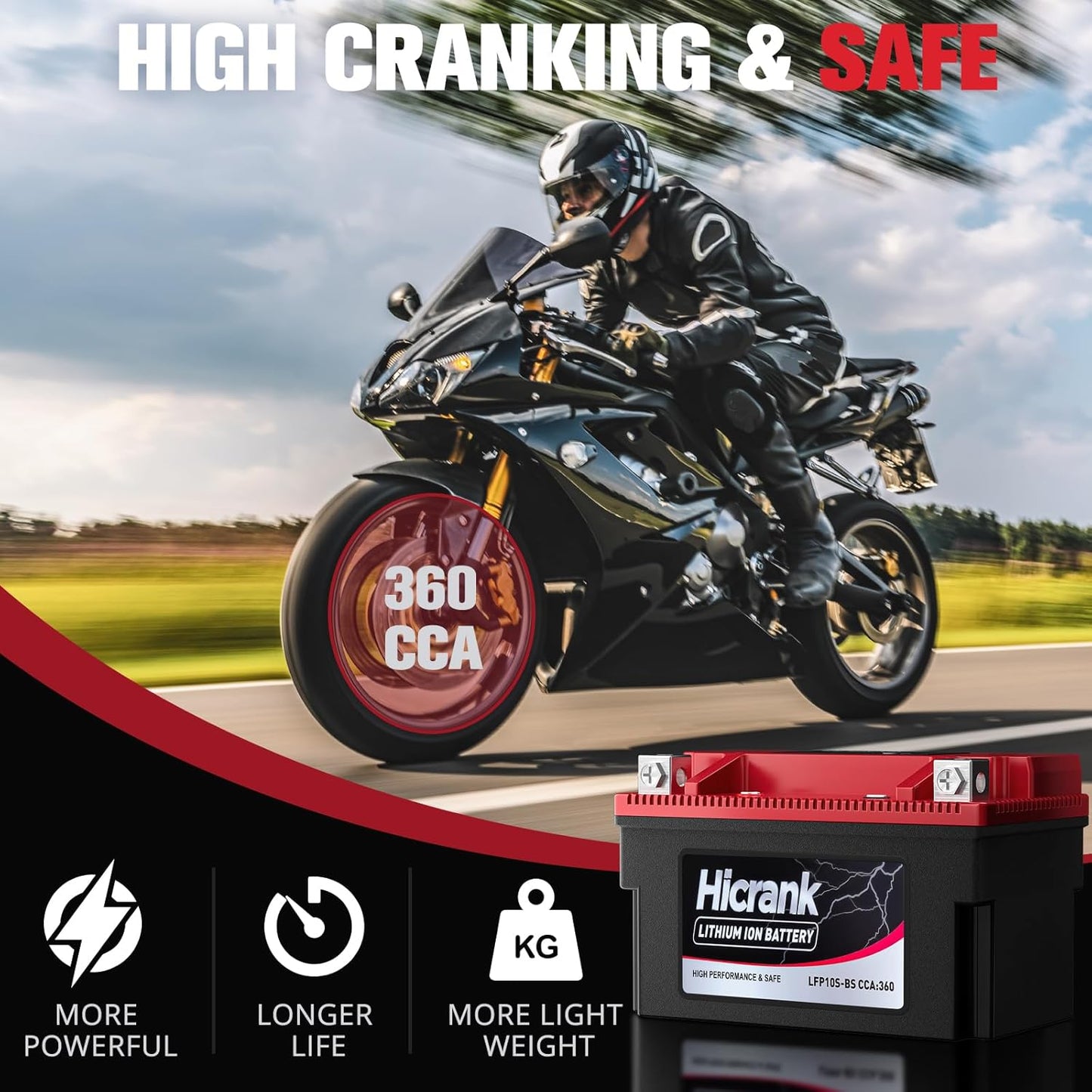 YTZ10S Lithium 12V 6Ah 360CCA LiFePO4 Motorcycle Battery, Powersports Battery for Honda KTM Yamaha Harely, Fit ATV, UTV, Scooter, Motocross, Lawn Mower, Jet Ski, Motorboat