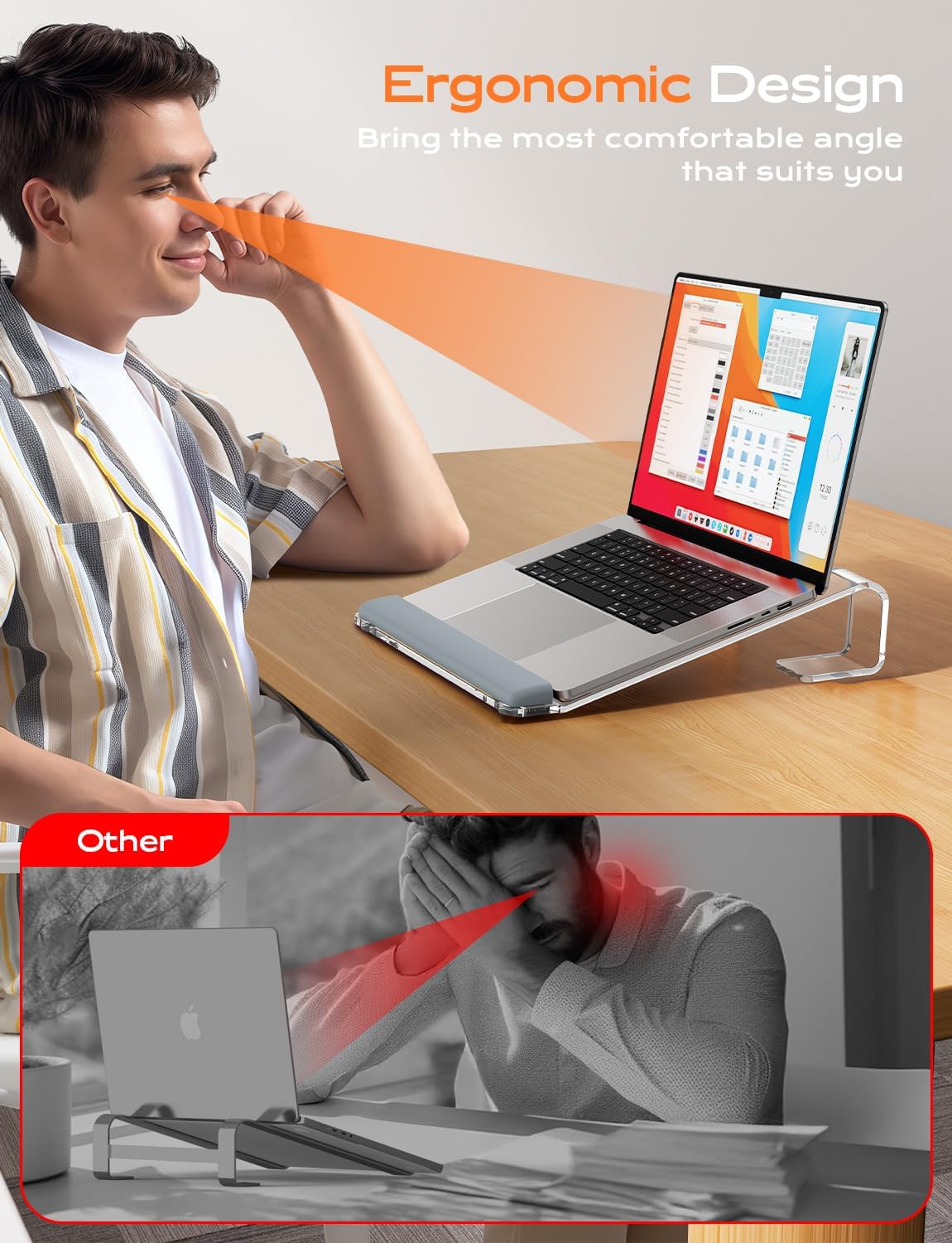 Acrylic Laptop Stand for Desk, Laptop Stand with Wrist Support, Ergonomic Detachable Laptop Riser, Acrylic Protable, Computer Stand for MacBook Air Pro, HP, Dell, XPS, HP (10-17") Laptops