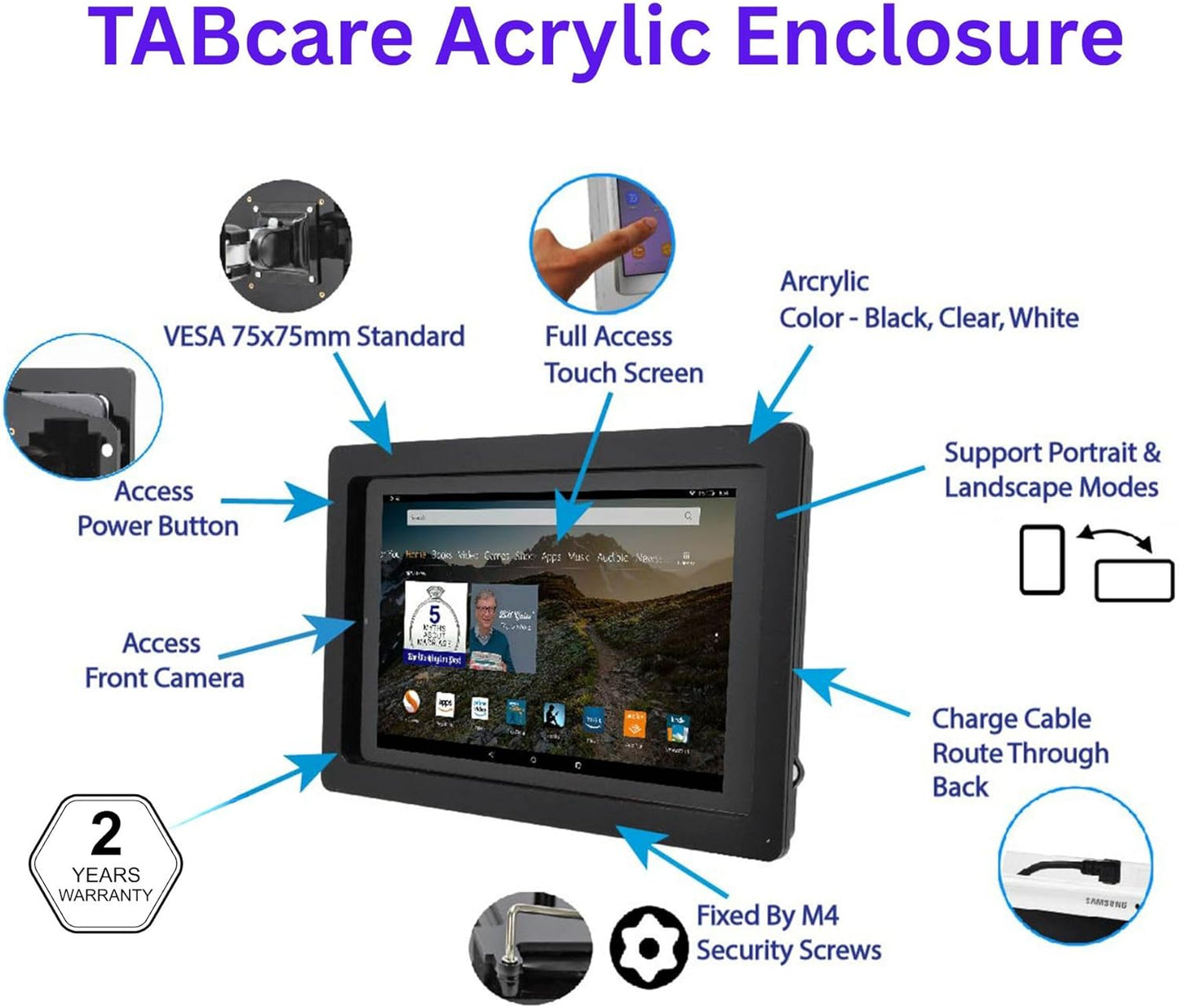 TABcare Anti-Theft Acrylic VESA Enclosure for Apple iPad Pro 13" 2024 with Wall Mount Kit & 90-Degree Angle USB C Cable (iPad Pro 13" 2024, Clear)