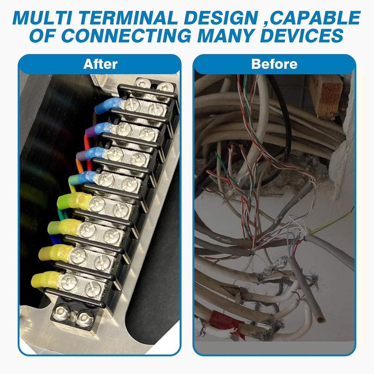 GLOSO Terminal Blocks Double Row Stainless 11 mm Pitch TBC, Marine Grade, 12-22 AWG Cu, 25A/300V - 1 Pack, 10 Poles