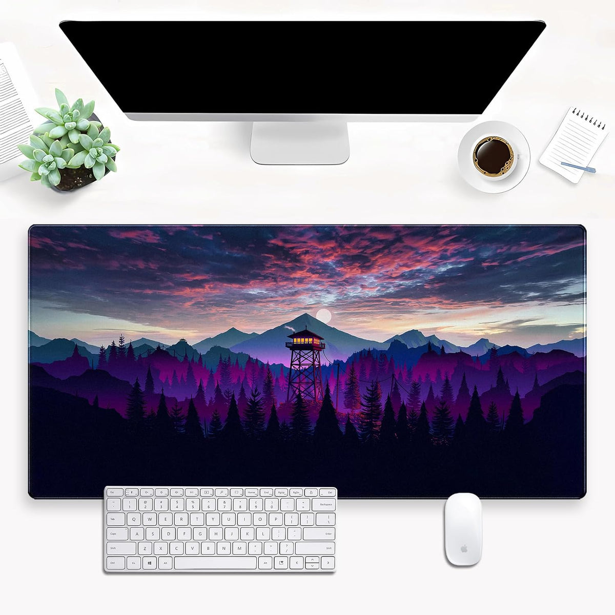 Fantasy Mouse Pad Large Gaming Mousepad Full Desk Computer Pad, Purple Black Anime Art Desk Pad Keyboard and Mouse mat with Stitched Edges, 31.5 x 15.7 inches Non-Slip Washable Colorfast