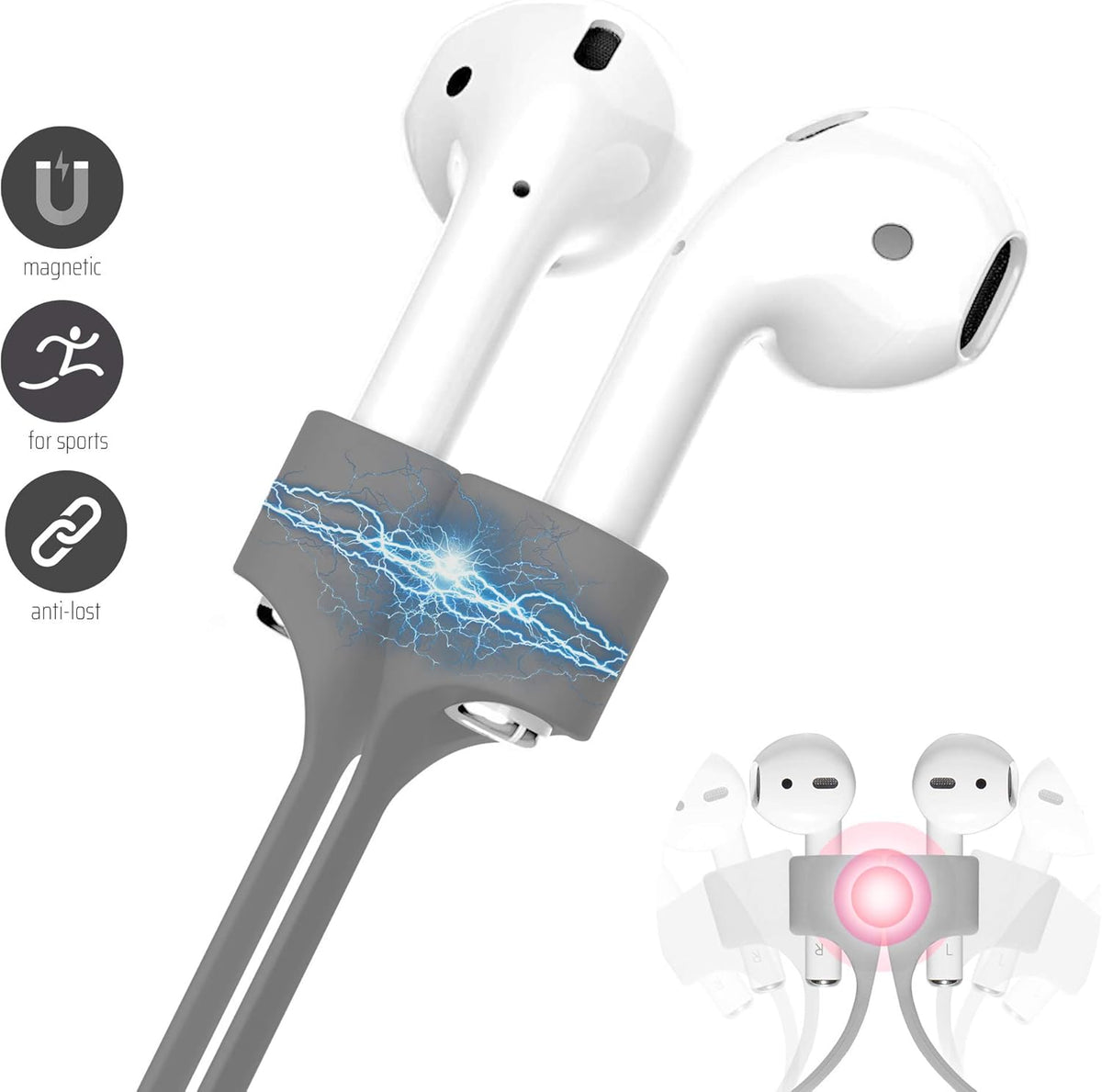 Ultra Strong Magnetic Airpod Pro Strap Anti-Lost Cord Sports Lanyard Compatible with Airpods 3rd 2nd Generation Pro 3 2 1 (Grey)