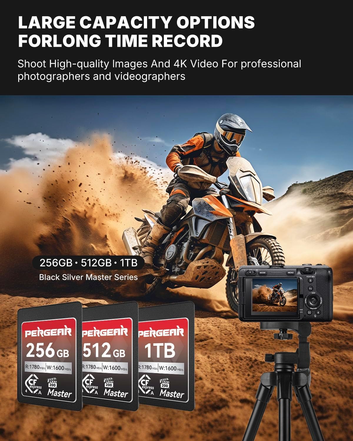 Pergear 512GB CFexpress 4.0 Type A Memory Card VPG200, Up to 1780MB/s Read Speed & 1600MB/s Write Speed for 4K 120P, 8K 30P Video Recording(Master Series), Compatible for Sony Alpha & FX Cameras