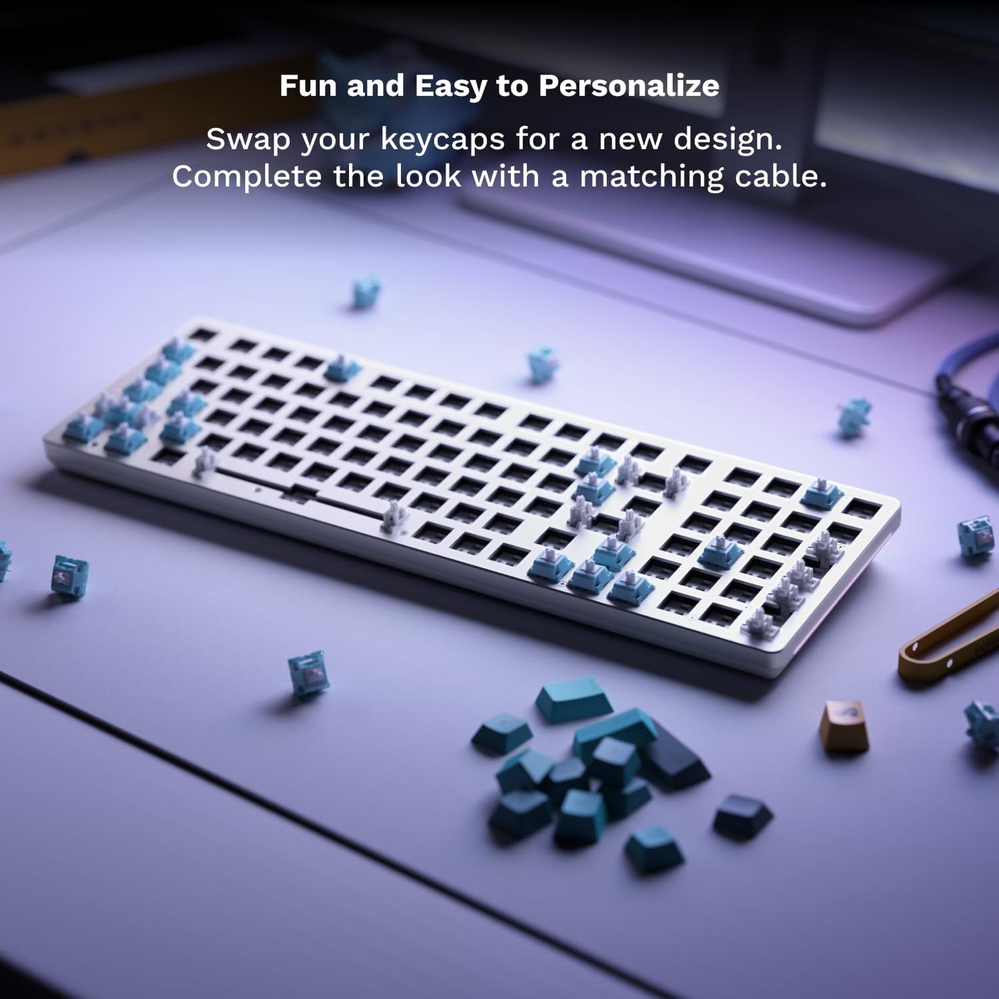 Glorious GMMK 2 Small Gaming Keyboard Base- Barebones Kit- TKL Hot Swappable DIY White Mechanical Keyboard - Wired, RGB Backlit,- PC Setup Accessories- 65%, White