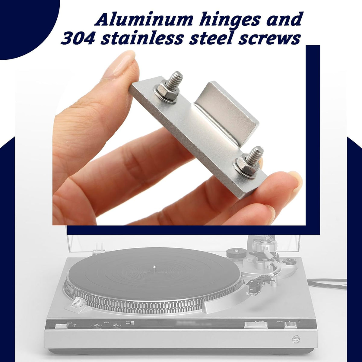 Turntable Dust Cover Hinges - Repair Tabs and Hinge Brackets for Technics SL-D2 3200 B2 Q2 D3 - Includes 2-Brackets, 4-Screws, 4-Washers, and 4-Nuts - Easy Installation for Turntable Dust Cover Repair