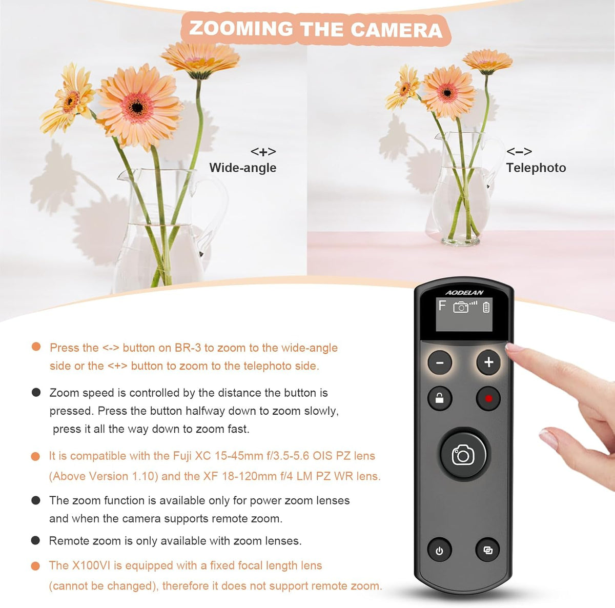 Remote Control for Fujifilm Camera,USB-C Rechargeable Wireless Shutter Release with OLED Screen for Fujifilm Fuji X100VI,X-T5,X-T4,X-T3,X-T50,X-T30II, X-T30,X-S20,X-S10,X-H2S,X-H2,X-E5 (Black)