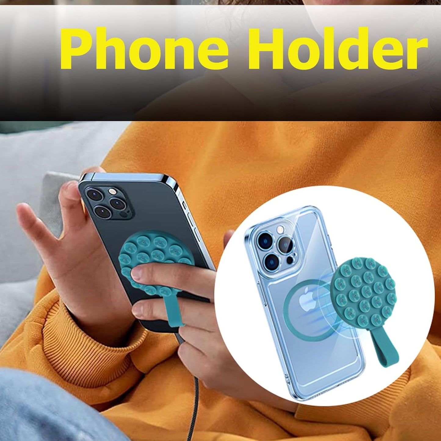 Magnetic Suction Cup Phone Mount, Silicone Suction Stand Holder, Compatible with iPhone MagSafe Phone Case, Hands-Free Mirror Shower Phone Holder Accessory for TikTok Videos, Rose Red