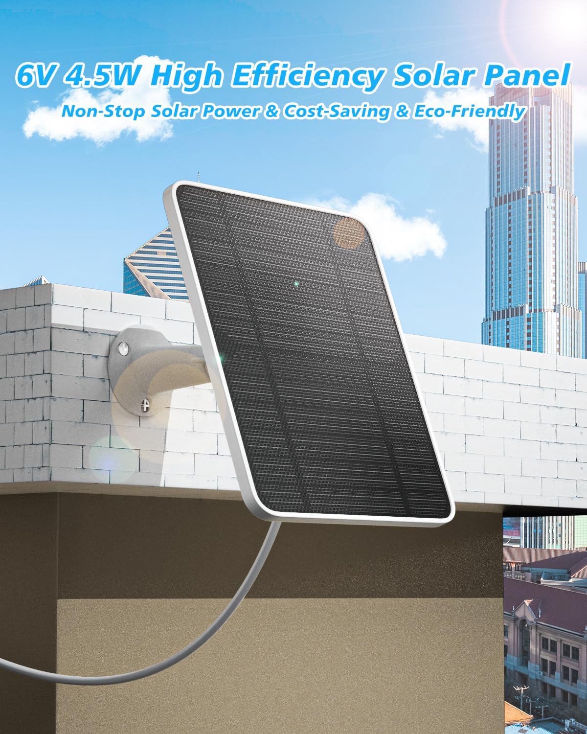Arlo Solar Panel Charger Compatible with Pro 5S/4/3/3 Floodlight/Ultra/2, 6V 4.5W Solar Panels IP65 Weatherproof w/ 9.8ft Charging Cable, Adjustable Wall Mount, 4 Pack