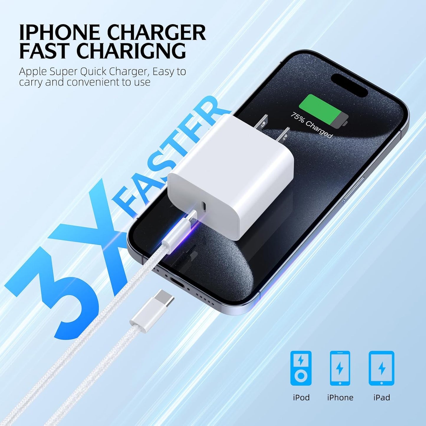Fast Charging iPhone 16 Pro Charger,2-Pack 10 FT Long USB C Charger Woven Cable with 20W USBC Fast Charger for iPhone 16e/16 Pro/16 Pro max/16 Plus/16/iPhone 15/15 Pro/15 Pro Max/15 Plus,iPad Pro