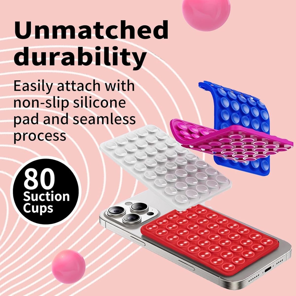 Suction Phone Mount Double Sided Octo Buddy for MagSafe Case, Silicone Sticky Grip Secure Holder for iPhone, Hands-Free Taking Photo/Recording Video/Live Streaming for Instagram Influencer（red）