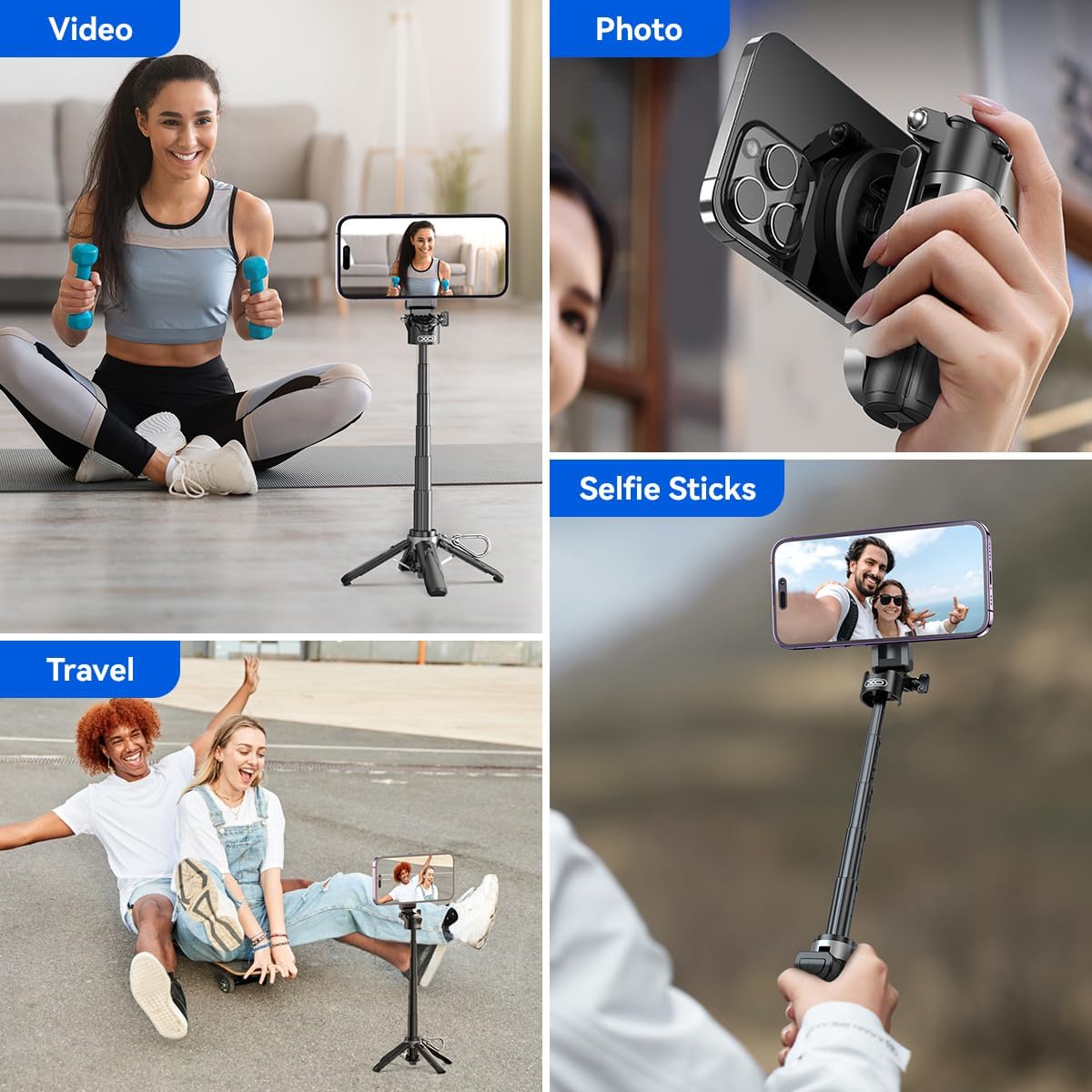 Magnetic Tripod for iPhone with Remote Control,4-in-1 Portable Selfie Stick with Extendable Stand,Phone Travel Tripod for Phone 16 15 14 13 12 Pro Max Mini