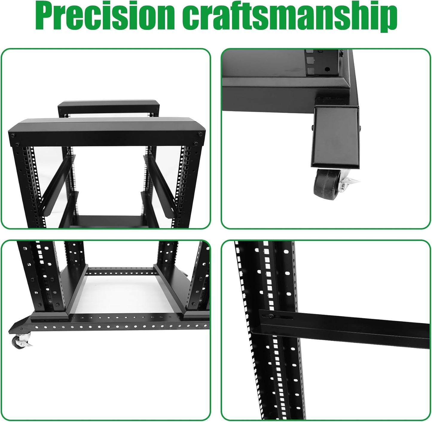 15U Server Rack/4-Post 19in Network Rack/Open Frame Rack with Wheels, Heavy-Duty Frame Cabinet/Adjustable Depth 15.75-13.75in GLOBALRACK(4POST-600-15U)
