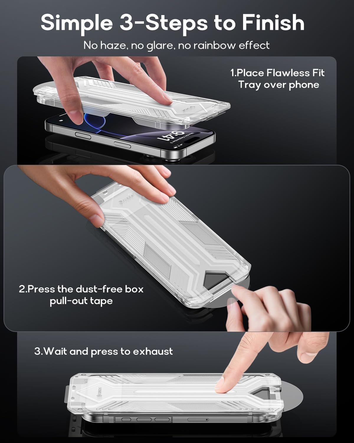 3 Pack for iPhone 15 Tempered Glass Screen Protector:9H+ Durable, Auto Positioning, Bubble Free, High Definition, Easy Installation