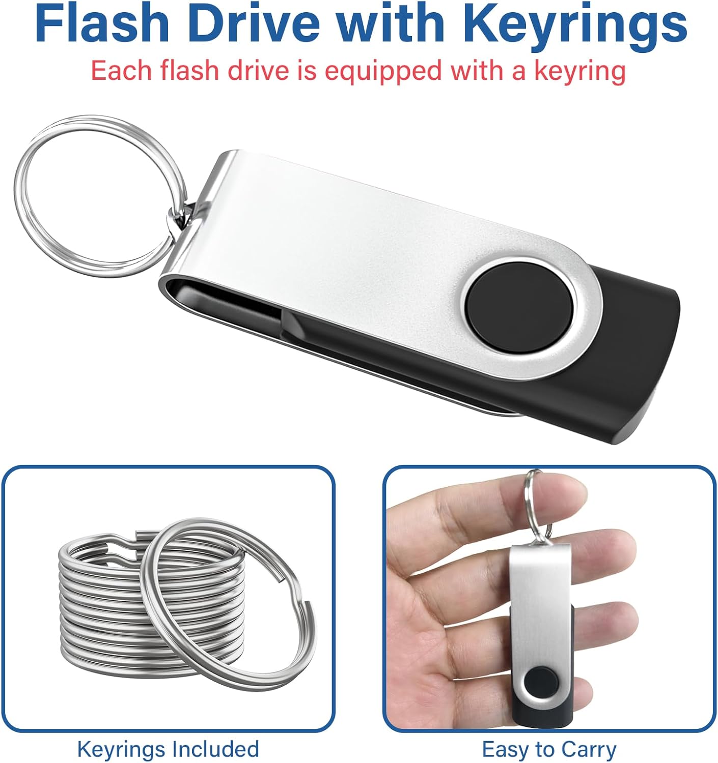 USB Flash Drives 1GB 10 Pack, Wooolken USB 2.0 Thumb Drives with Keychains Memory Stick USB Drive Pendrive for PC Laptop Computer (Black)