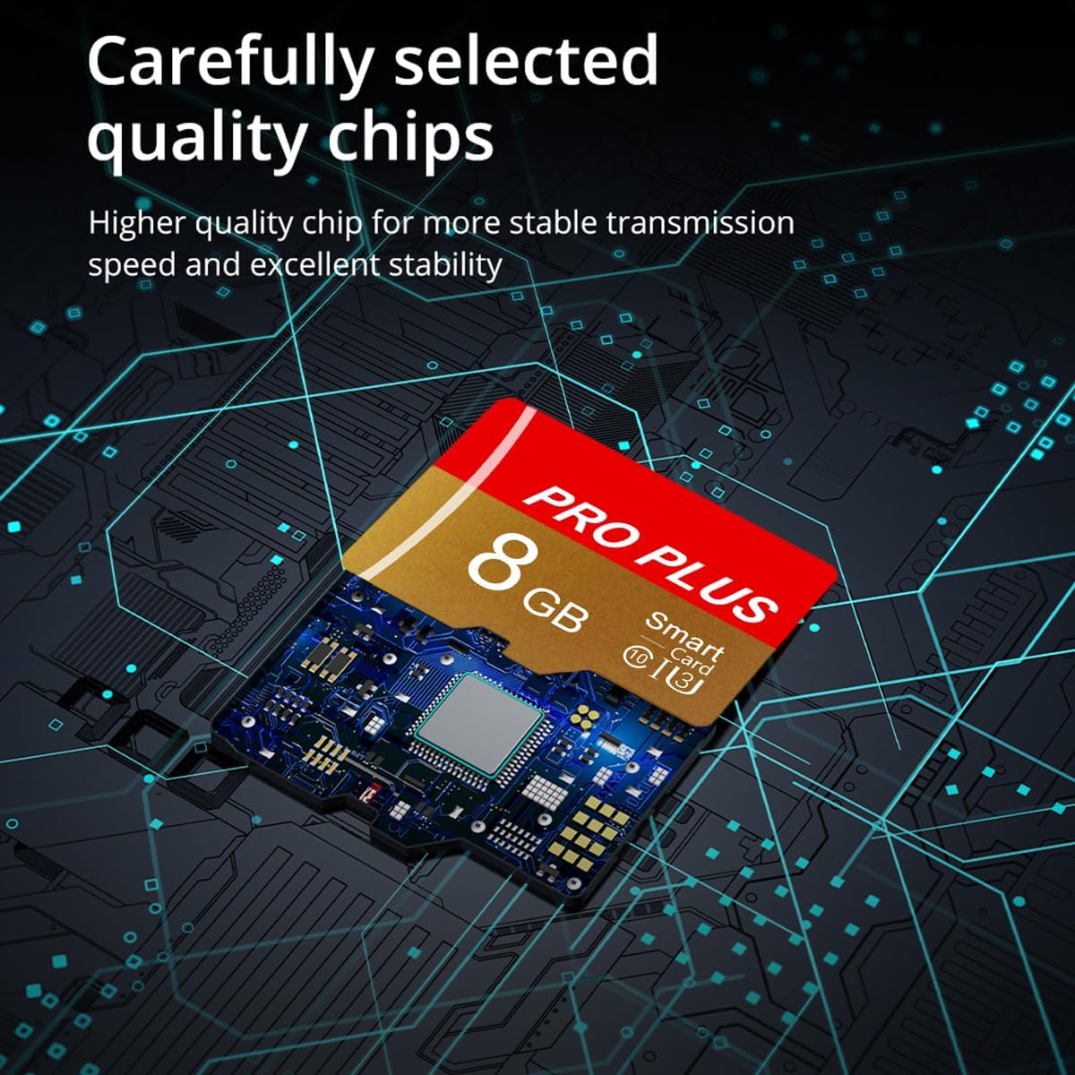 2 Pack TF Card 8GB with Adapter, High Speed Memory Card, UHS-I C10 A1 Memory TF Card for Tablet/Mobile Phone/Camera/Car Audio/Game Console (TF162 Red Gold 8GB)