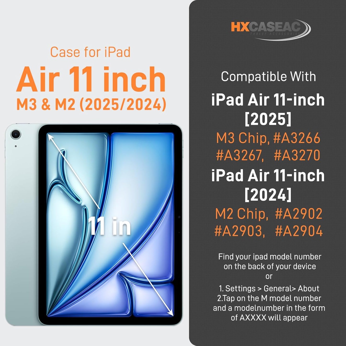 HXCASEAC Case for iPad Air 11 inch (2025 M3 / 2024 M2), Shockproof Design with Pencil Holder/Screen Protector/Rotating Hand Strap, Protective Cover for iPad Air 7th/6th Generation - Black