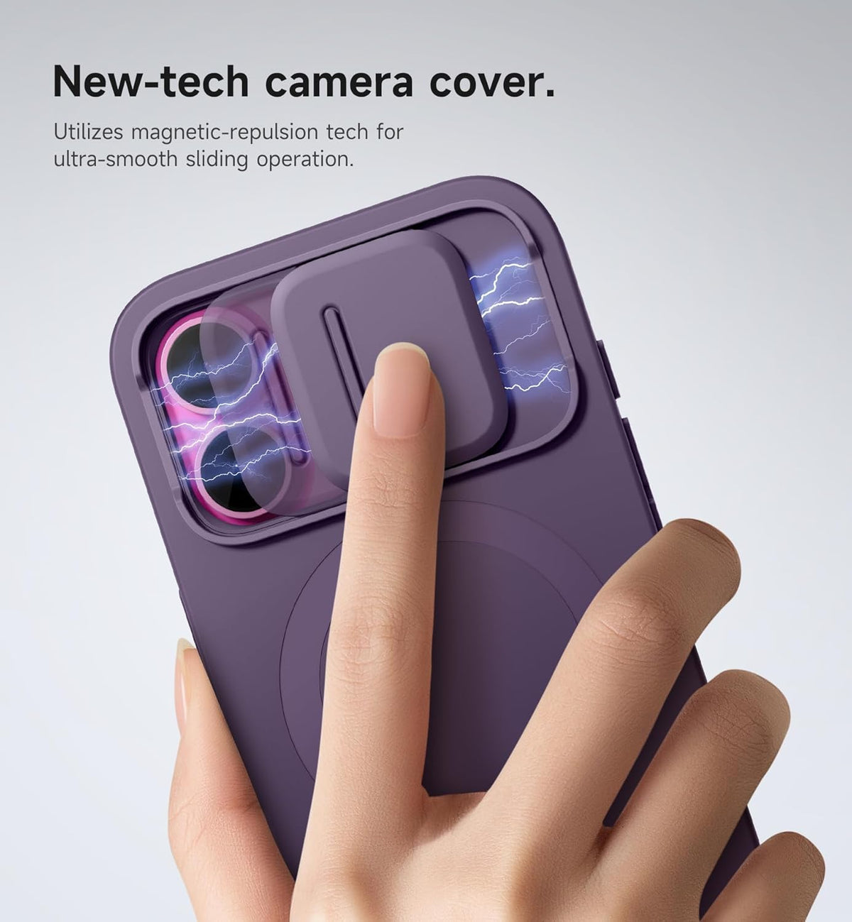 SURITCH for iPhone 16 Case with Magnetic Camera Slide Cover and Adjustable Kickstand, Compatible with MagSafe, Shockproof Bumper Case Slim Protective Cover 6.1 Inch, Dark Purple