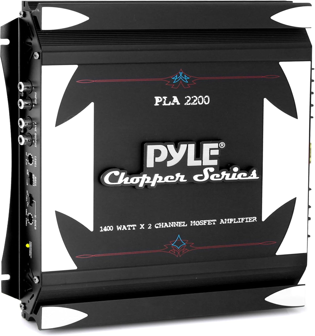 Pyle 2 Channel Car Stereo Amplifier- 1400W Dual Channel Bridgeable High Power MOSFET Audio Sound Auto Small Speaker Amp w/ Crossover, Bass Boost Control, Gold Plated RCA Input Output, Black - PLA2200
