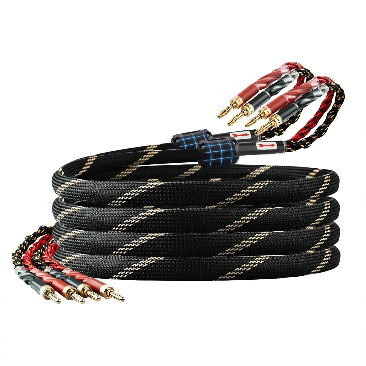 12 AWG Audiophile HiFi Speaker Audio Cable–4N OFC Core,24K Gold-Plated Banana Plugs with Nylon Braid,Compatible with Amplifier,Speakers,AV Receiver & Home Theater(9.84ft/3m) 2-Pack