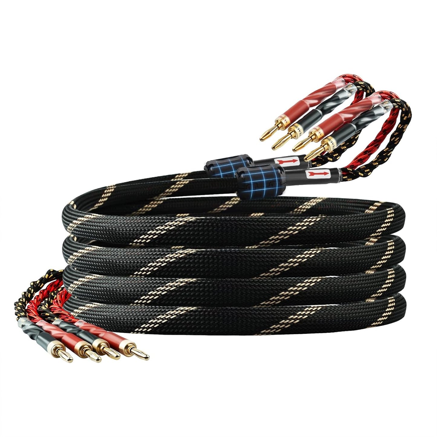 9 AWG Audiophile HiFi Speaker Audio Cable–4N OFC Core,24K Gold-Plated Banana Plugs with Nylon Braid,Compatible with Amplifier,Speakers,AV Receiver & Home Theater(9.84ft/3m) 2-Pack