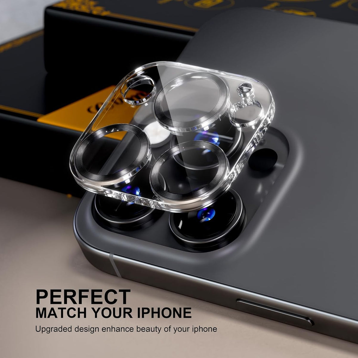 beuxece for 6 Pack iPhone 15 Pro/iPhone 15 Pro Max Camera Lens Protector [Drop Protection] [Case Friendly] [Easy Installation] 9H Tempered Glass Camera Screen Protector Cover, CD Black
