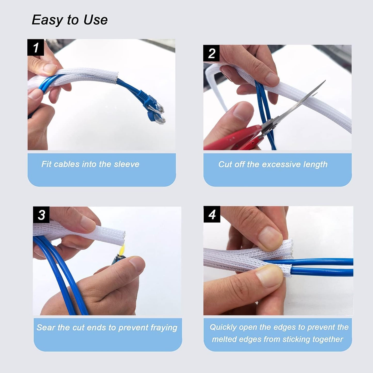 CrocSee 25ft - 1/2 inch Braided Cable Management Sleeve Cord Protector - Self-Wrapping Split Wire Loom for TV/Computer/Home Theater/Engine Bay - White