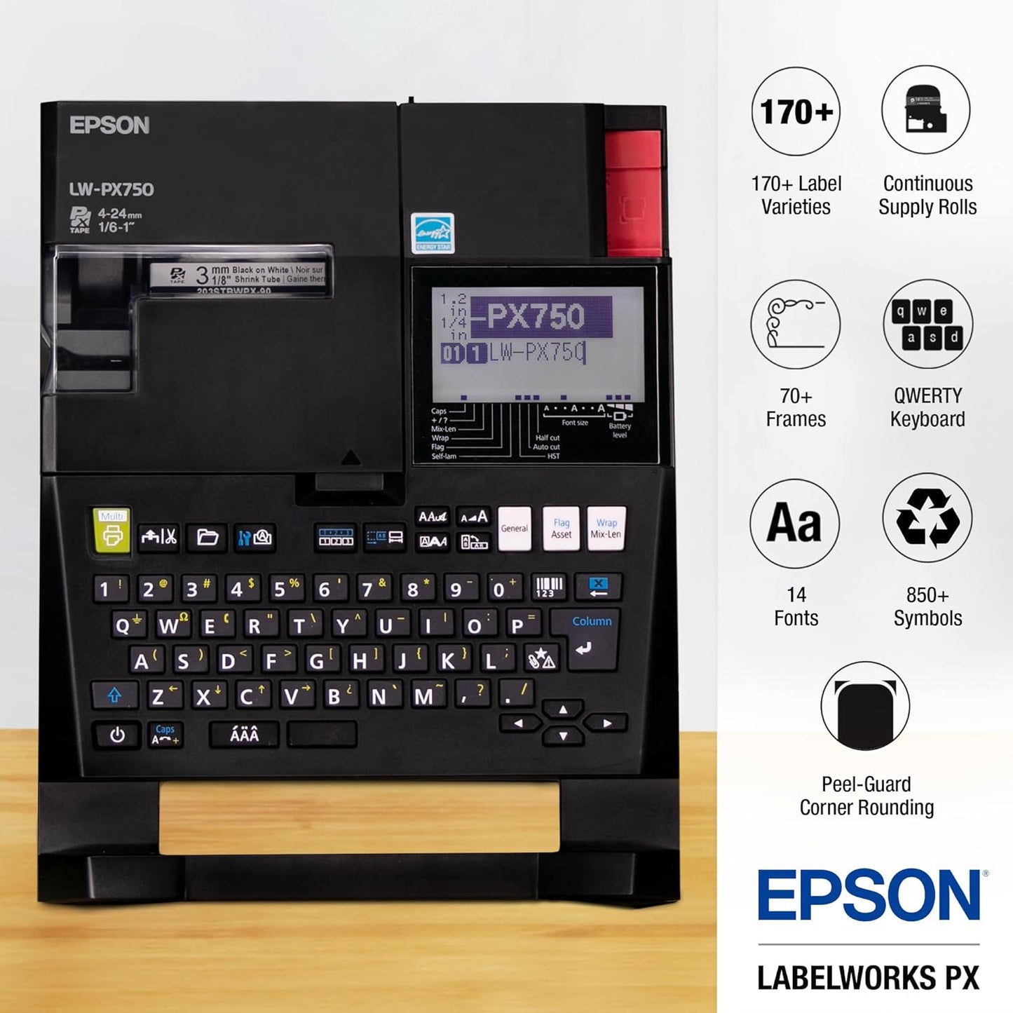 LABELWORKS Epson LW-PX750 Industrial Label Maker Kit - Complete Kit with Accessories, Compatible with Large Variety of Tape Types, Portable Handheld Label Printer
