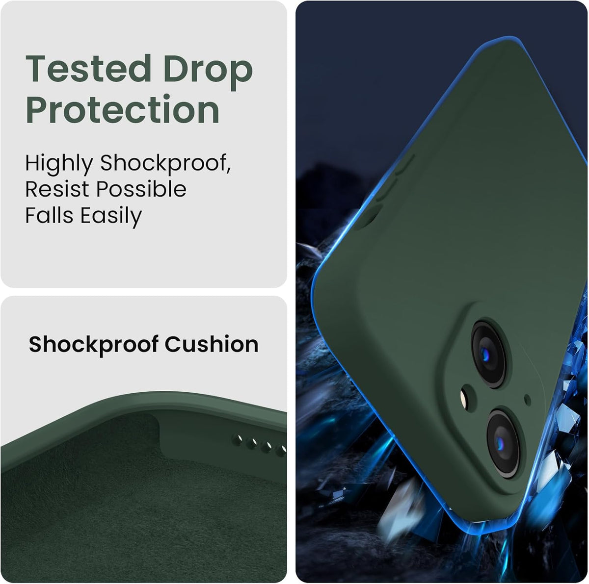 FireNova Designed for iPhone 14 Case, Silicone Upgraded [Camera Protection] Phone Case with [2 Screen Protectors], Soft Anti-Scratch Microfiber Lining Inside, 6.1 inch, Alpine Green