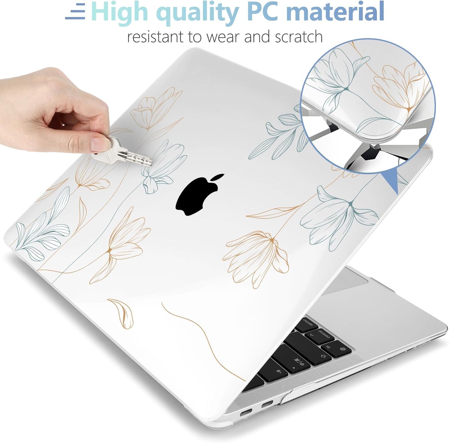 MEEgoodo for MacBook Air 13.3 inch Case 2021 2020 2019 2018 A2337 M1 A2179 A1932, Clear Case for MacBook Air M1, Hard Shell with Keyboard Webcam Cover & Trackpad Film & Type C Adapter,Engraving Floral
