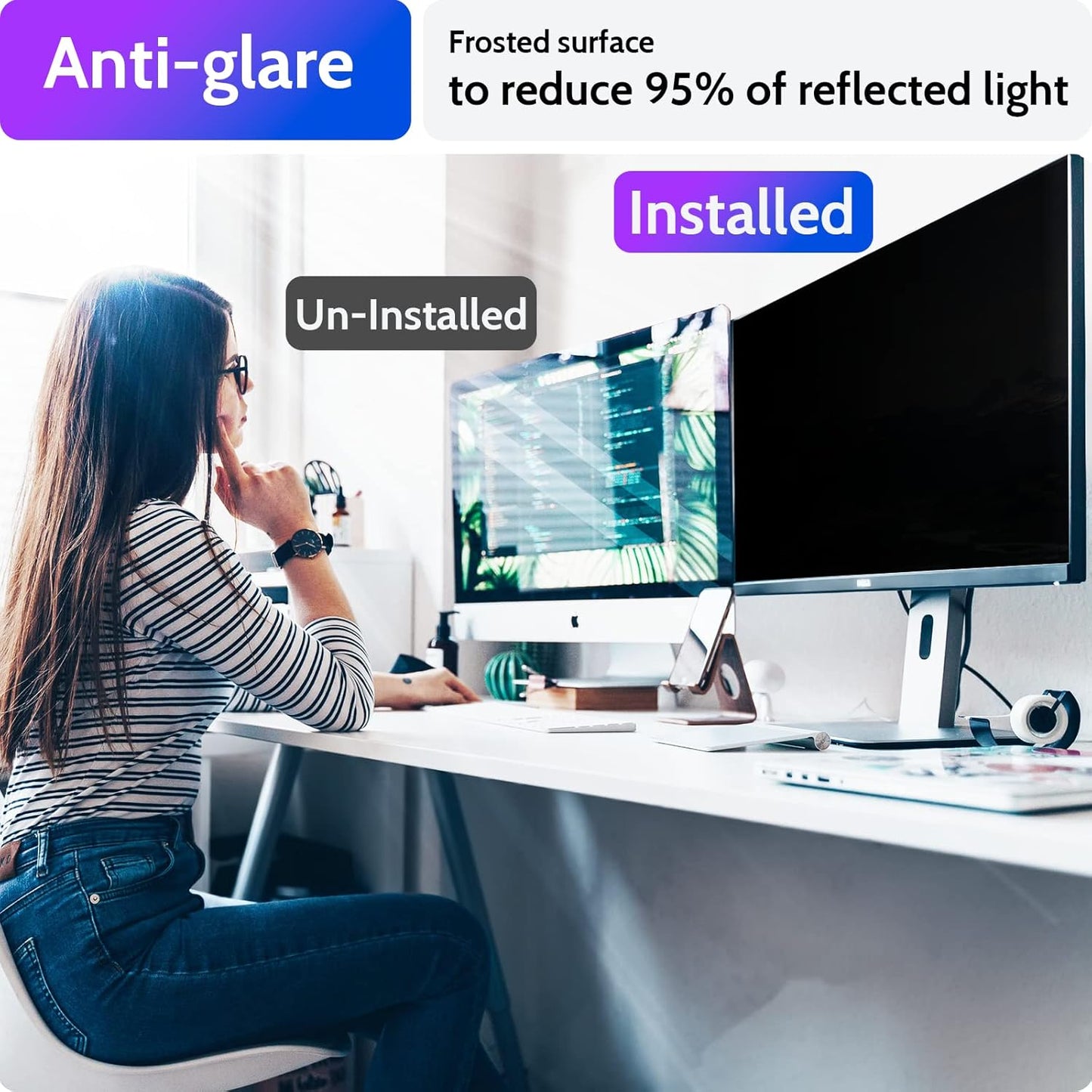 Computer Privacy Screen 23 Inch for 16:9 Widescreen Monitor, Removable 23inch Anti Blue Light Anti Glare Monitor Privacy Filter Shield