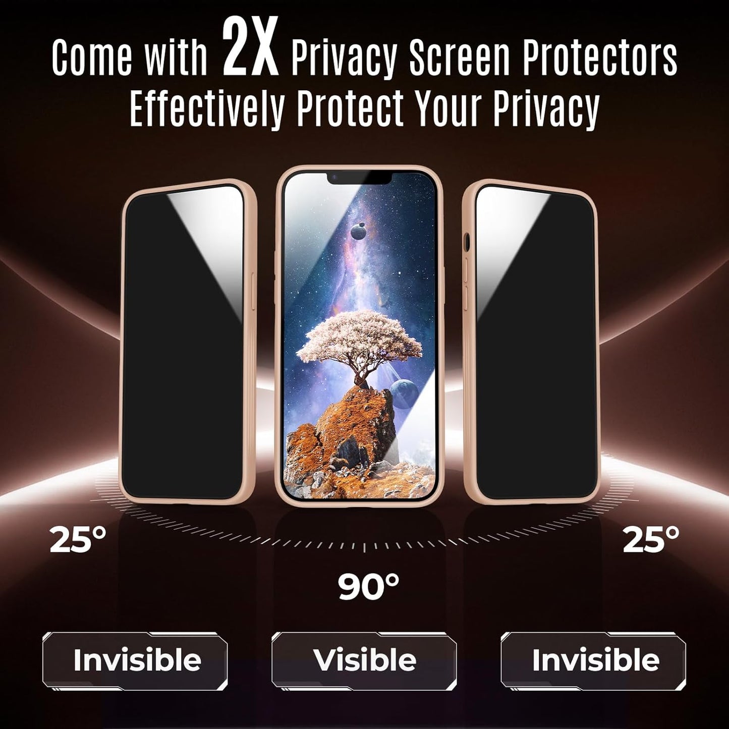 Designed for iPhone 12 Case, Compatible with MagSafe, with Privacy Screen Protectors X2, [Camera Protection] [15FT Military Drop Protection] Shockproof Phone Case, 6.1", Light Brown
