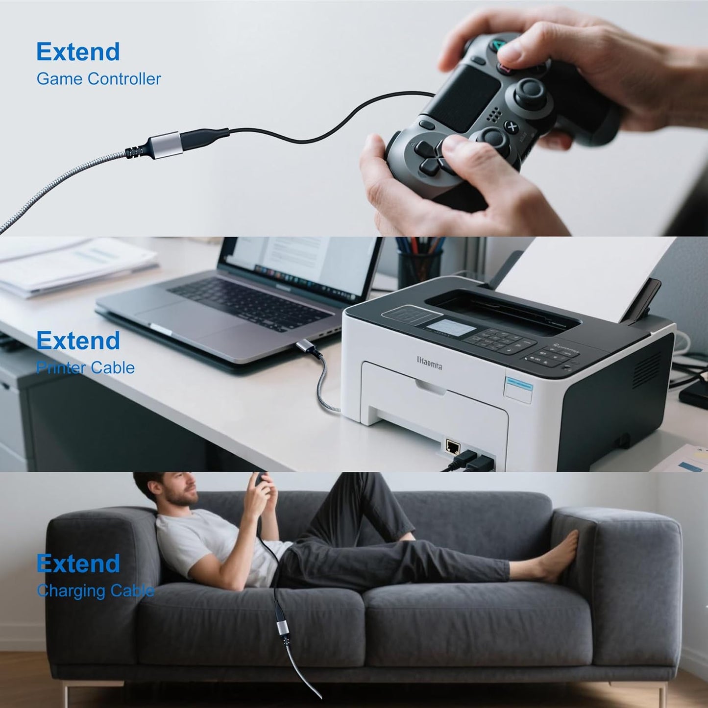 Tan QY USB 3.0 Extension Cable 4Ft, USB 3.0 High Speed Extender Cord Type A Male to A Female for PlayStation, Xbox, USB Flash Drive, Hard Drive, Card Reader,Scanner,Printer,Keyboard (Silver, 4Ft)