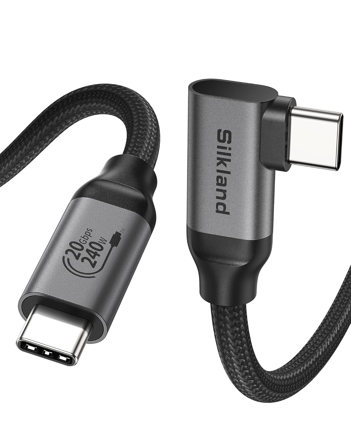 Silkland USB C Monitor Display Cable Right Angle 6.6FT/2M [5K/4K@60Hz 8K@30Hz], 90 Degree USB C 3.2 Gen 2x2 Video Cable, 20Gbps Data Transfer, 240W Fast PD Compatible for MacBook, iPad, iPhone 16