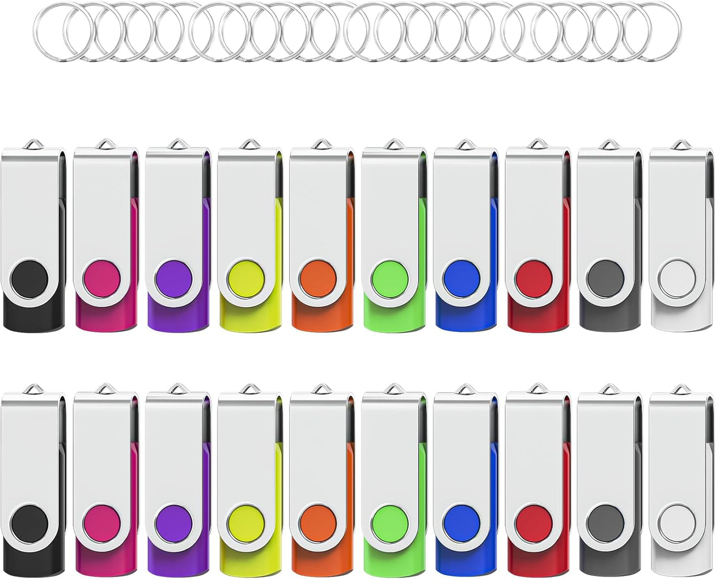 Flash Drives 2GB 20 Pack, Wooolken USB 2.0 Thumb Drives with Keychains Memory Stick USB Drive Pendrive for PC Laptop Computer (Mixcolors)