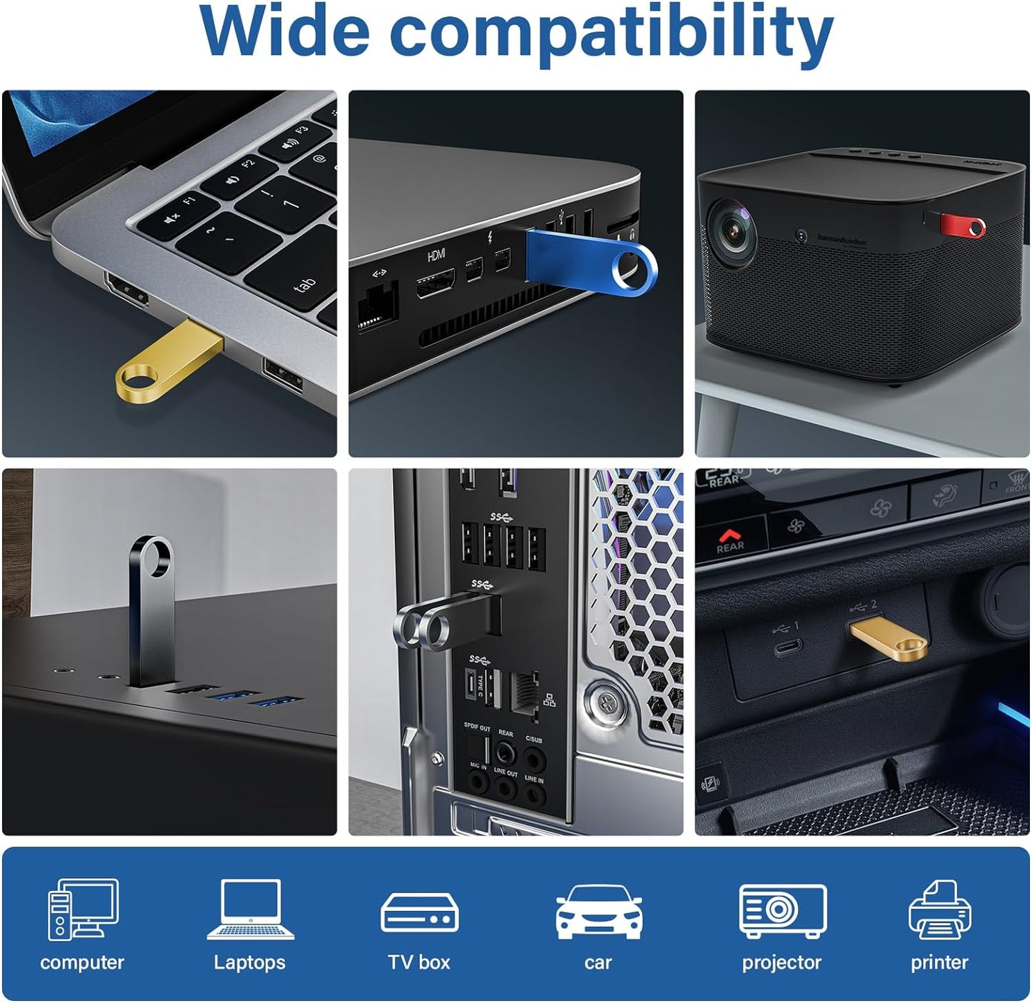 5 Pack 1GB USB Flash Drive with Keychains, Wooolken Sleek Metal USB 2.0 Thumb Drives Memory Stick for PC Laptop Computer