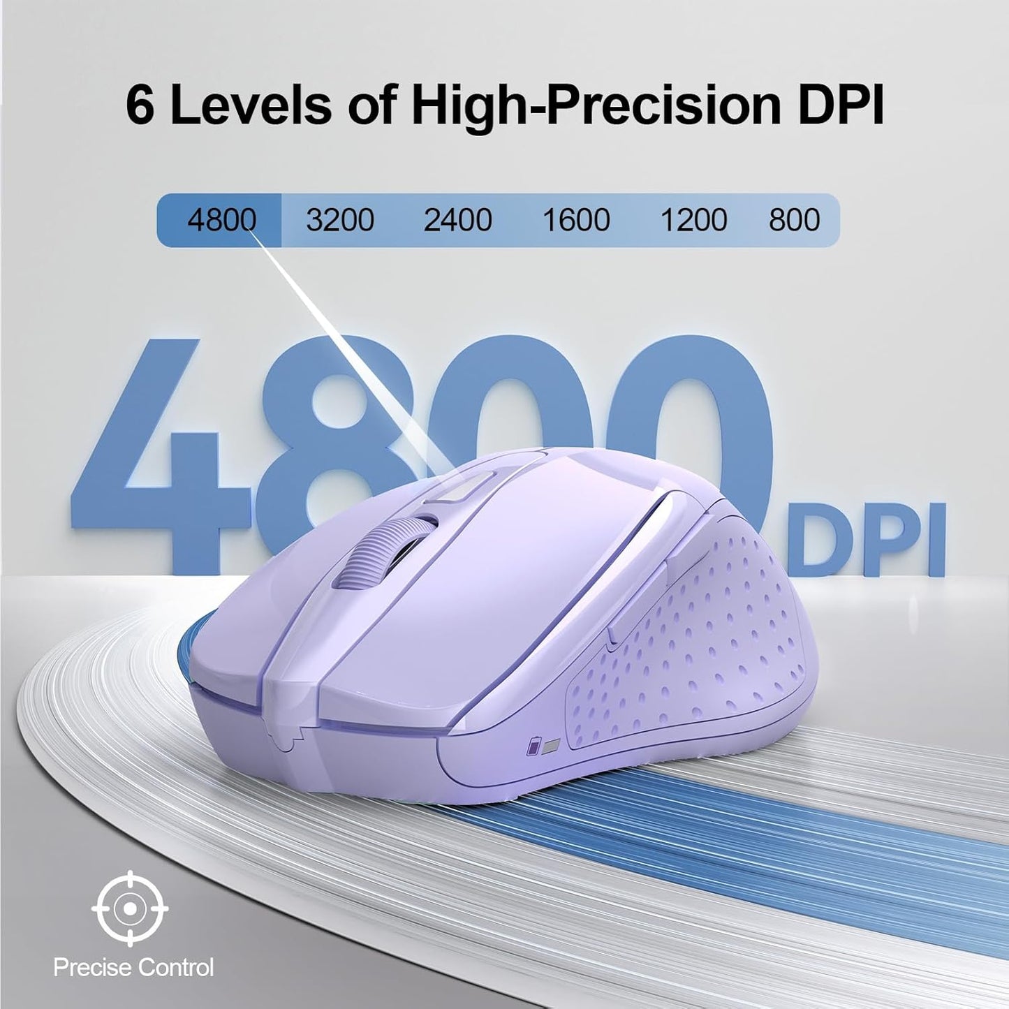 TECKNET Wireless Mouse (2.4G & BT5.0/3.0) Silent 4800 DPI Computer USB A & Bluetooth Mouse 6 Buttons, Wide Compatibility - Lavender