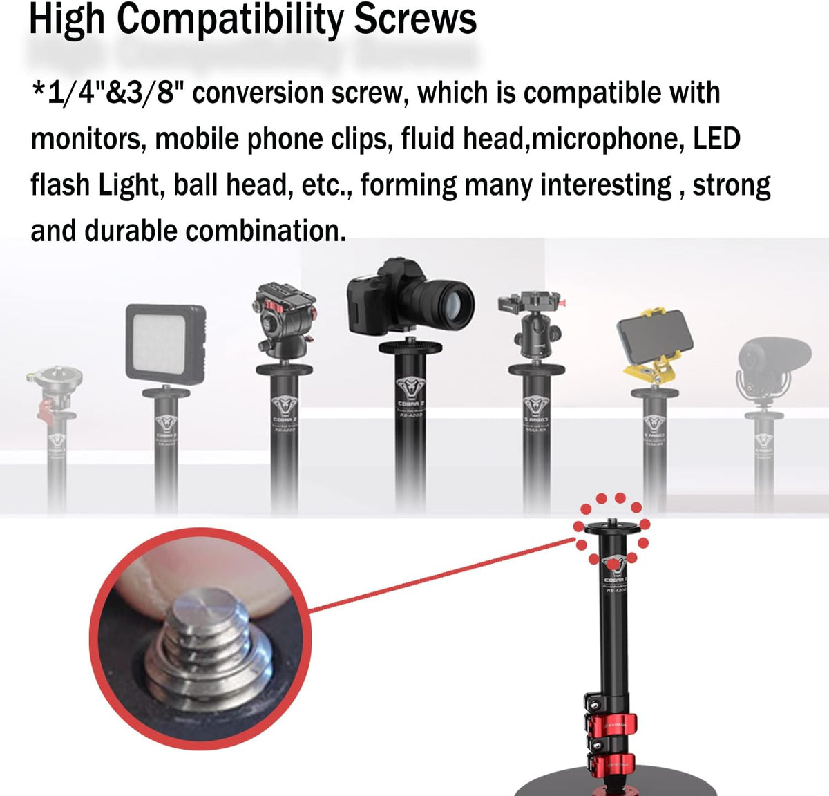 IFOOTAGE Cobra RB-A200,Round Base Monopod,Professional Camera Aluminium Monopod with Quick Adjustment Height Buckle,Compatibility DSLR Cameras Camcorders(22.05Inc)