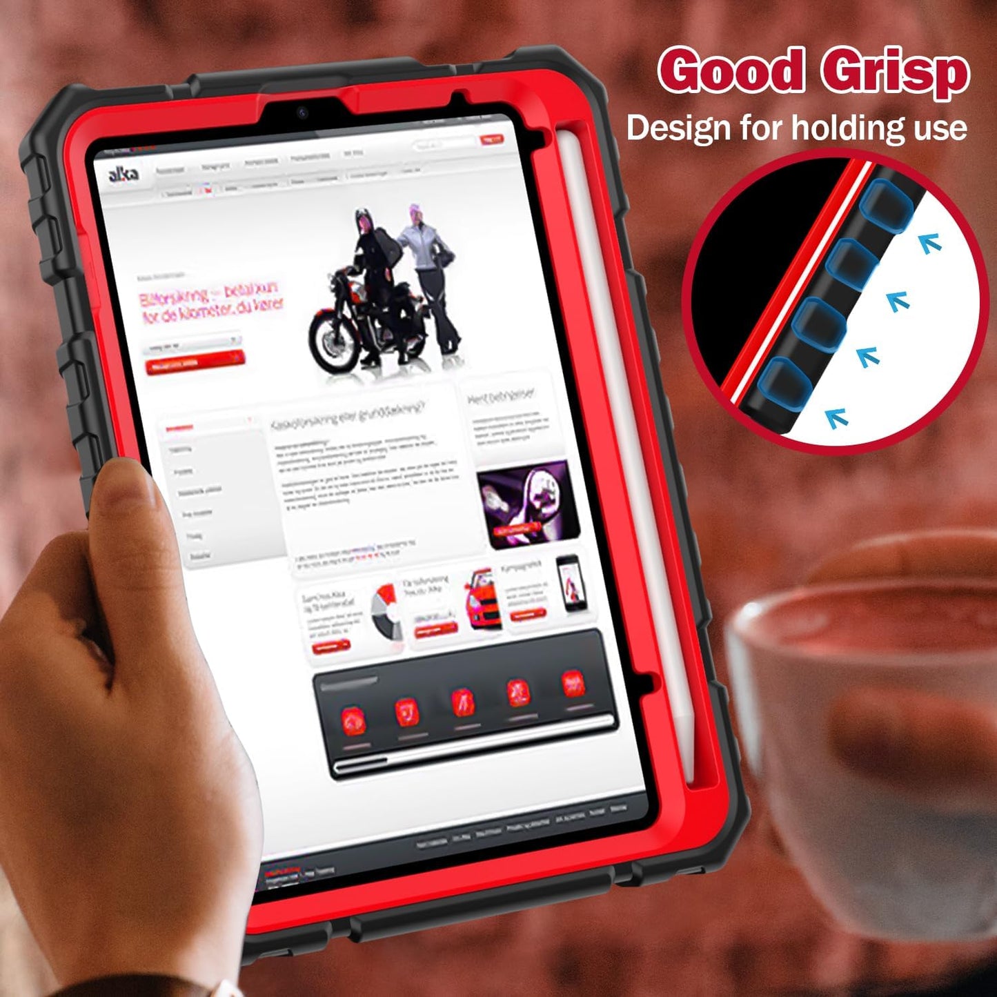 Grifobes Case for iPad Mini 7 (A17 Pro) 2024 / Mini 6 2021 8.3 inch, Heavy Duty Shockproof Rugged Cover with Pencil Holder Stand, for I Pad Mini 7th/6th Gen 8.3" Case for Kids Boys (Black+Red)
