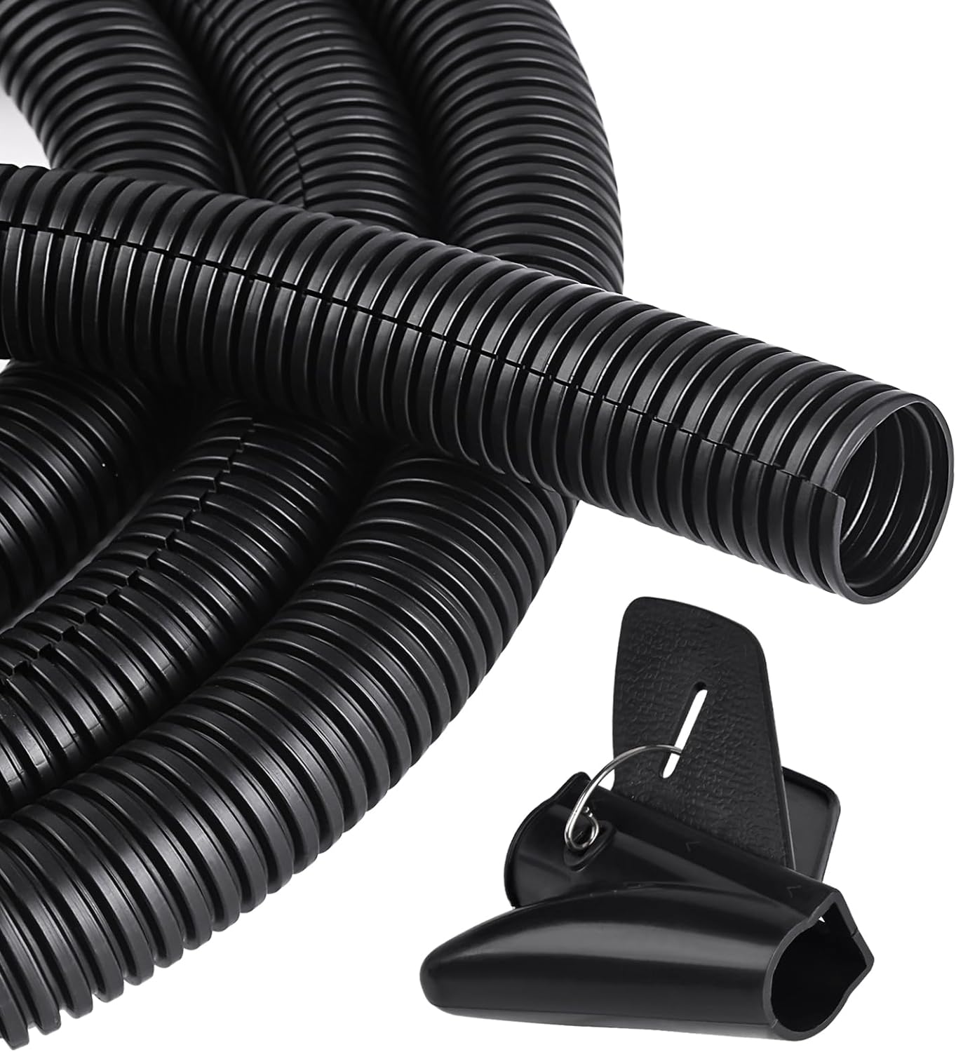 CrocSee 25ft - 1/2 inch Flame Retardant Split Wire Loom Tubing with Installation Tool - Flexible Wire Covers Cord Protectors - Black