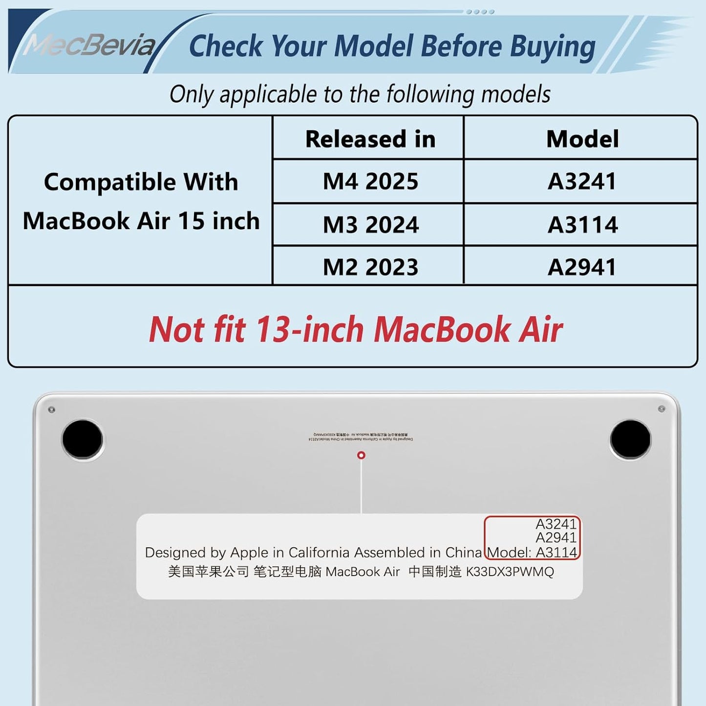 Compatible with MacBook Air 15 inch Case, M4 A3241/M3 A3114/M2 A2941 (Released 2025 to 2023), Hard Shell, Keyboard Cover, Screen Protector, Webcam Cover & Type-C Adapter, Mount