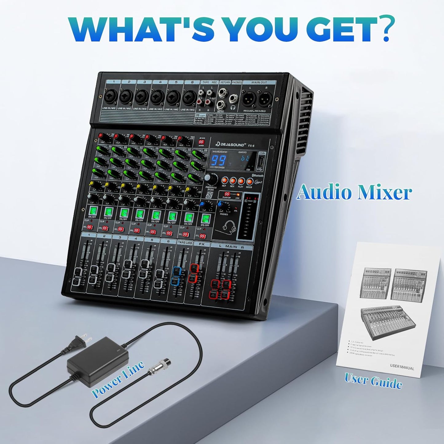 12-Channel Professional Audio Mixer, FX-12usb Mixing Console with XLR Inputs, Bluetooth, 99 DSP Effects, MP3, USB Interface for Podcast, Music, Recording, PC 13.39"x3.54"x18.90"inches