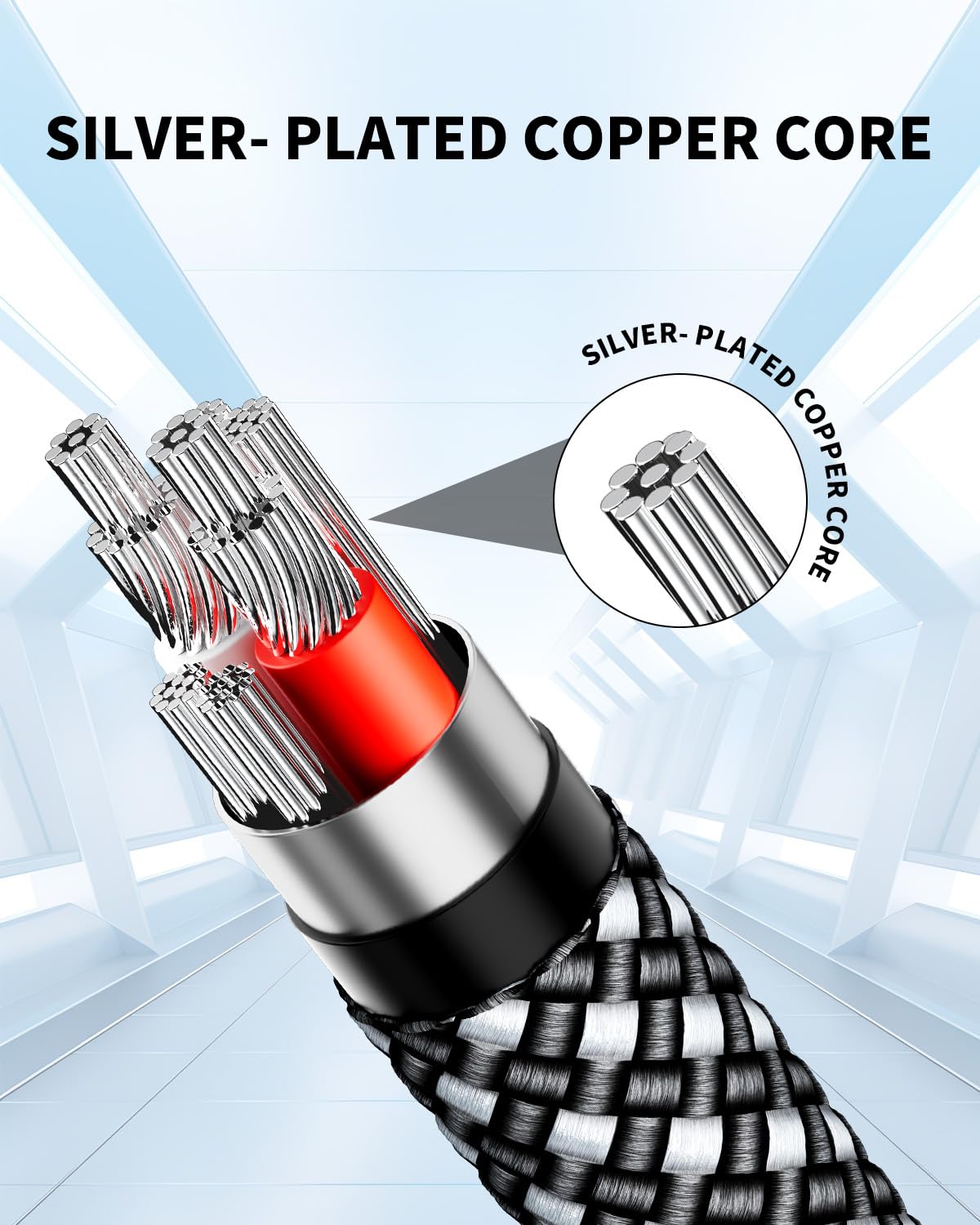3.5mm Nylon Braided Aux Cable, Silver-Plated Wire Core Male to Male Cord for Headphones Car Home Stereos Speaker Compatible with iPhone iPad iPod Echo More-10FT