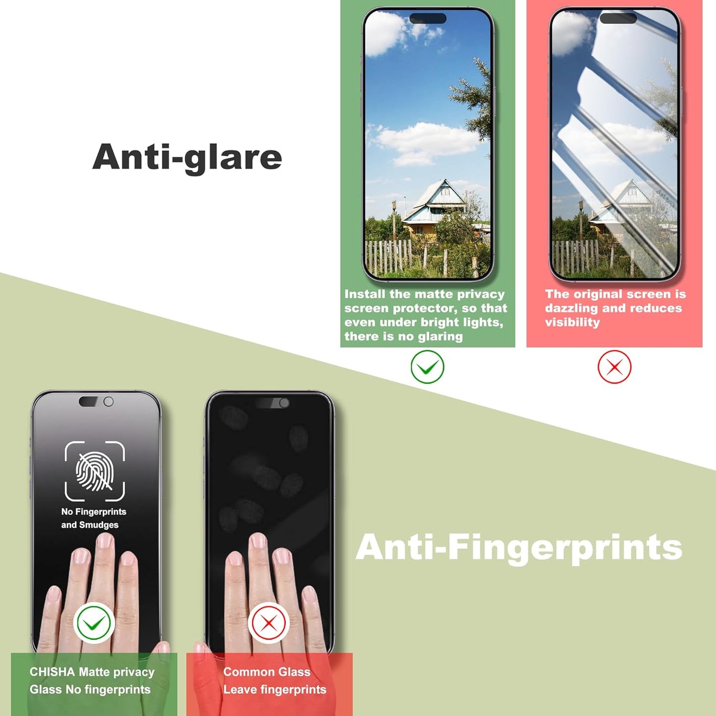 (2-Pack Matte Privacy Anti-Spy Screen Protector for iPhone 14 Pro/15/16 (6.1-Inch),9H Tempered Glass,Anti-Glare,Full Coverage,Anti-Fingerprint,Auto Dust Removal,Bubble-Free