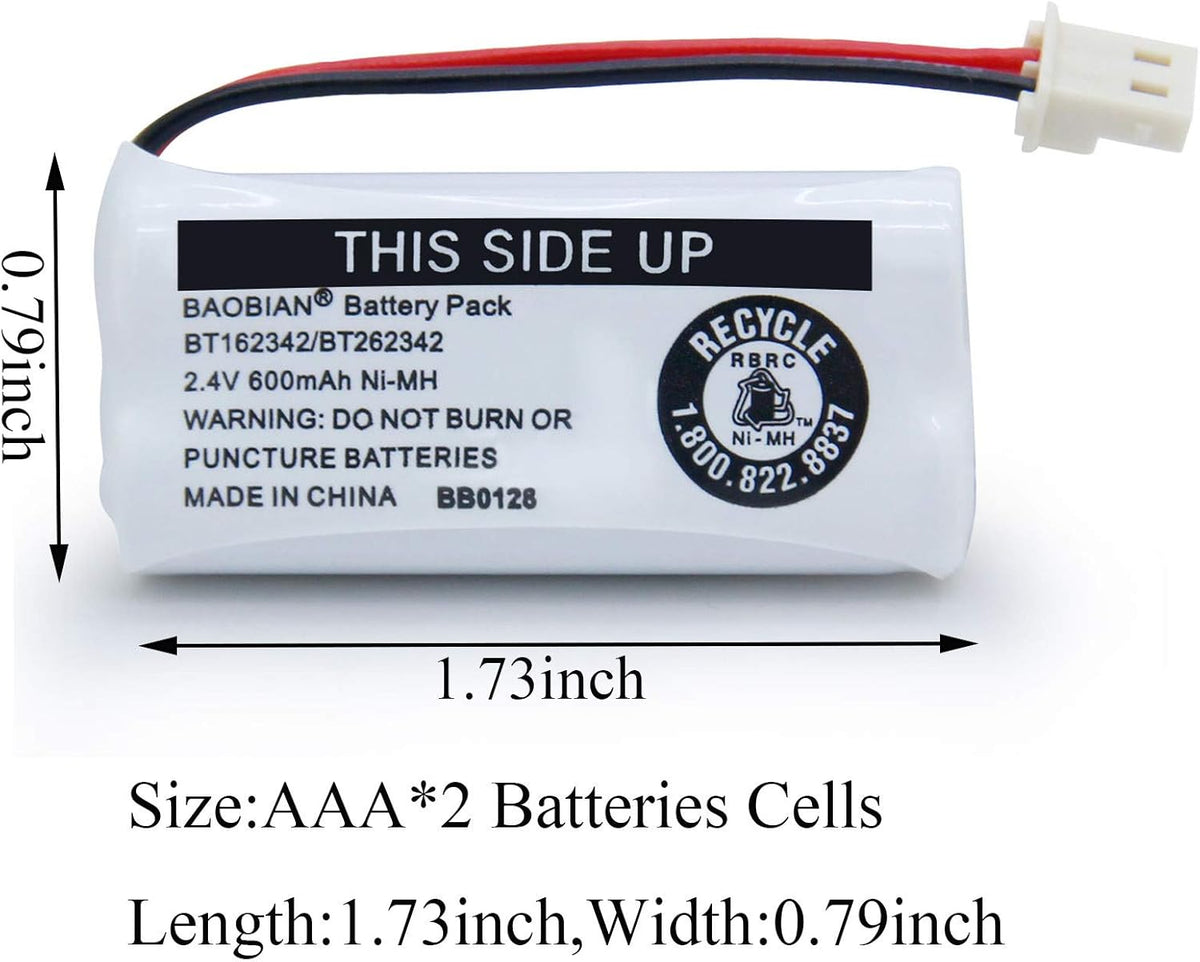 BT162342 BT262342 Battery Compatible with for BT183342 BT283342 BT166342 BT266342 VTech CS6114 CS6419 CS6719 at&T EL52300 CL80111 Cordless Phone (Pack of 2)
