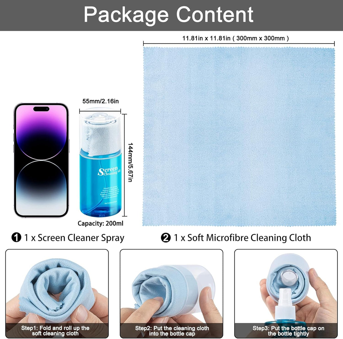 Car Screen Cleaner Spray, walrfid TV Computer Laptop Touchscreen Mist Cleaning Kit Wipe for CD Disc DVD VCD, Electronic Cell Phone iPad iPhone MacBook Pro Tablet Monitor LCD LED Flat Screens