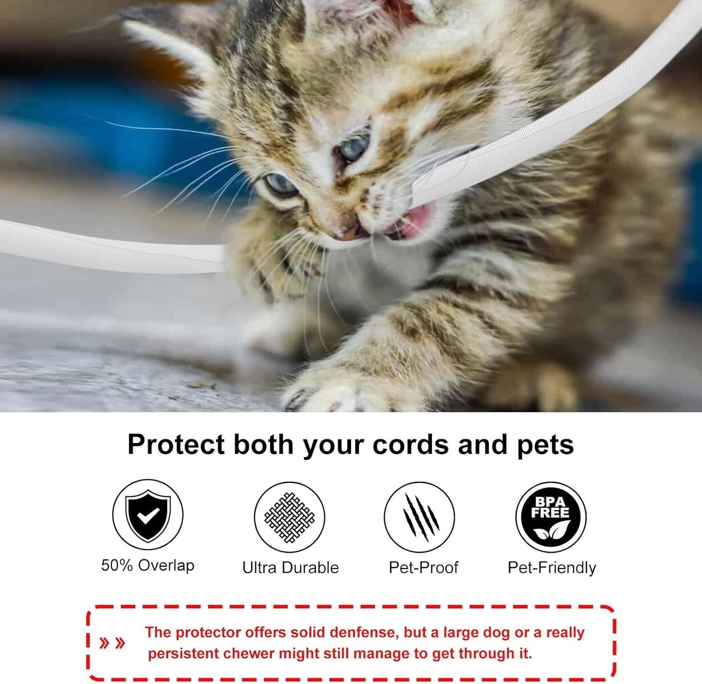 Secbolt Cord Protectors from Pets No Chew, 10ft - 1/2 inch Ultra Durable Cord Covers for Pets, Bite-Resistant Cable and Wire Protector for Cats, Dogs, Rabbits - White