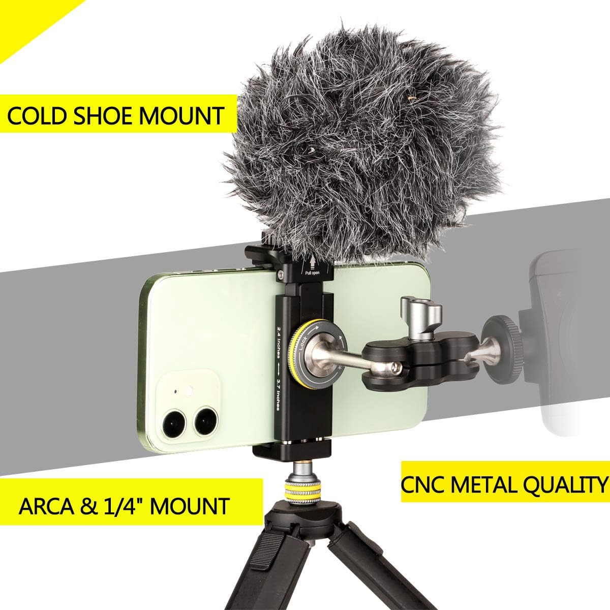 Phone Mount for Tripod, Smartphone Tripod Adapter for iPhone Samsung Cell Phone Stand Holder with Cold Shoe and Arca Swiss Quick Release Plate for iPhone 15 Pro Max Galaxy S24